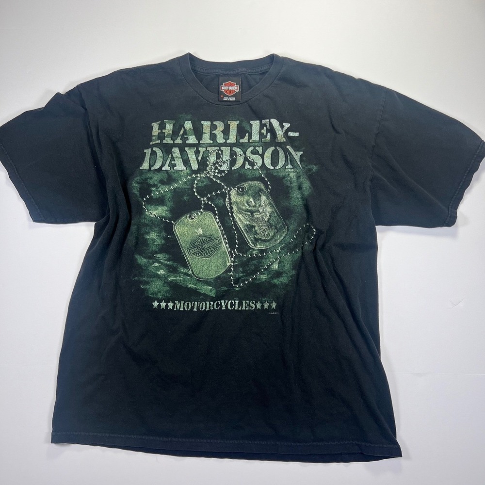 Harley-Davidson Graphic T-Shirt Mens XL Black Dog Tags Bakersfield CA Biker Tee